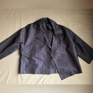 COS Moiré Jacquard Cropped Blazer Jacket Navy Black Size 12